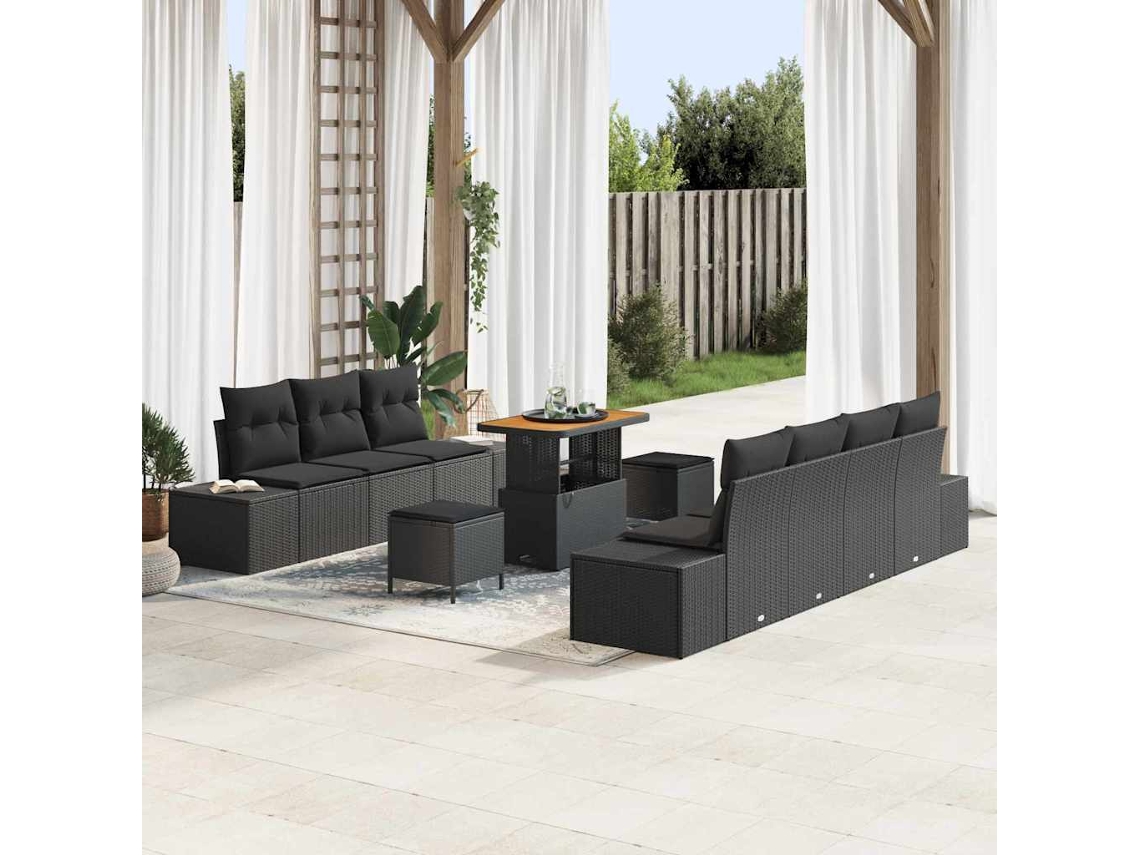 Vidaxl Conjunto De Sofá De Jardim 10 Unid. Preto Vime Pe