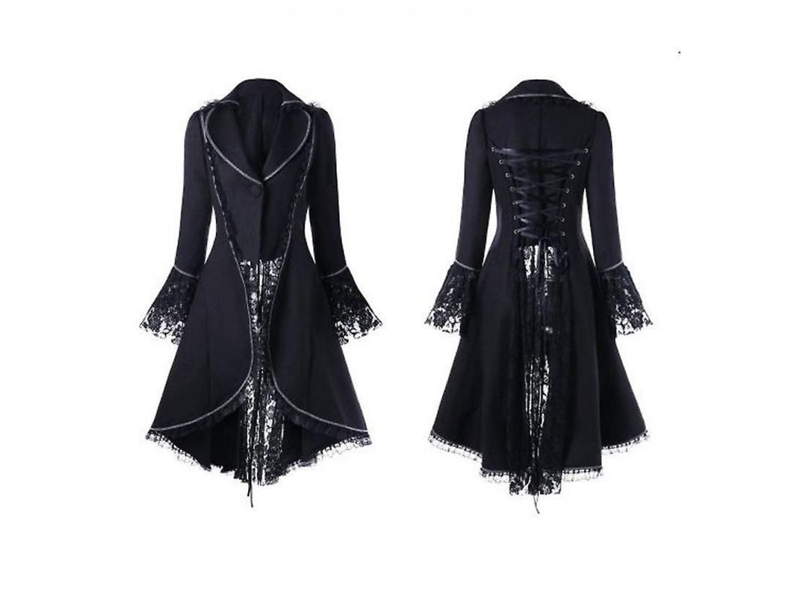 Rebe - Vestido gótico punk de renda para mulheres Dr Iyk L Preto