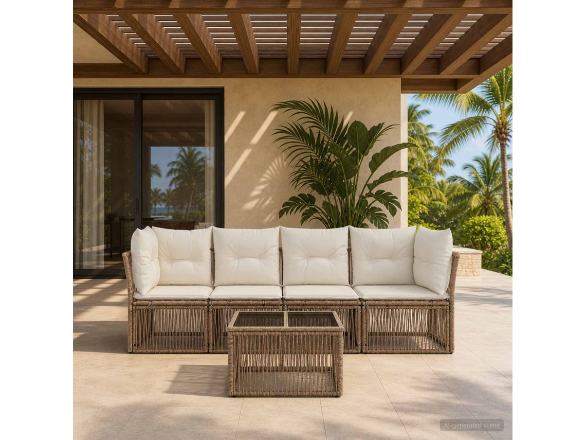Vidaxl Conjunto De Sofá De Jardim 5 Unid. Bege Vime Pe