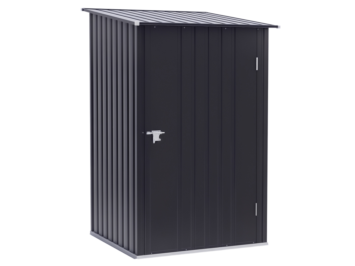 Abrigo de jardim 0,92m², 100x103x160cm, com porta, fechadura, teto inclinado, cinza escuro