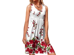 Vestido Casual de Tirantes com Gola Redonda para Mulheres Estampado Sem Mangas Swing L Blanco
