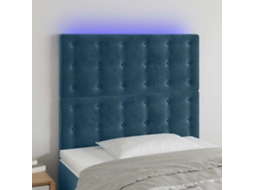 Vidaxl Cabeceira Cama C/ Luzes Led Veludo 100x5x118/128cm Azul-escuro