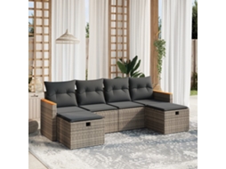 Vidaxl 6 Pcs Conjunto Sofás De Jardim Com Almofadões Vime Cinzento