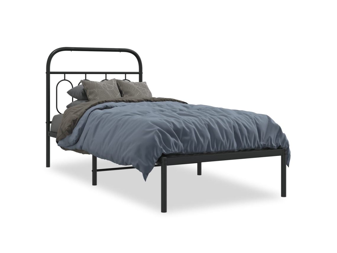 Estrutura de Cama com Cabeceira 90x190 Cm Metal Preto MAISON EXCLUSIVE