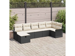 Conjunto De Sofá De Jardim 7 Pcs Preto Rattan Sintético Haochrymec
