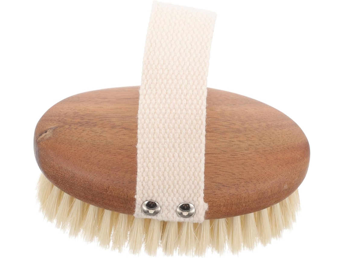 Escova De Corpo Oval Cabilock Em Madeira Acácia Com Cerdas Javali Para Banho, Limpeza Profunda E Design Ergonômico, Bege