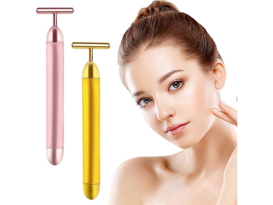 Kit com 2 Massageadores Faciais em Formato de T, Dourado e Rosa GOKOCO