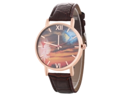 Relógio de quartzo moderno com pulseira de couro PU e mostrador redondo, ideal para estudantes e casais (marrom)