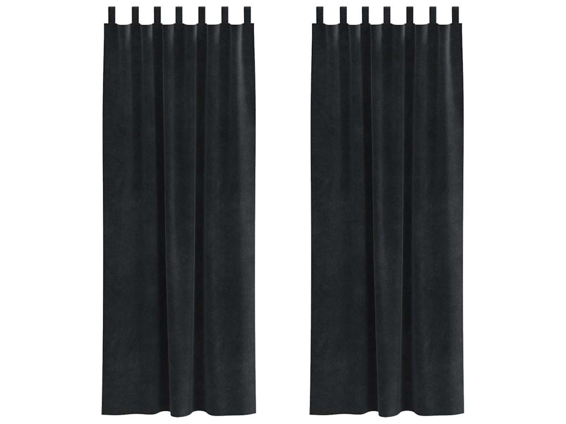 Conjunto 2 Cortinas Opacas Vidaxl Preto Veludo (140 X 260 Cm)