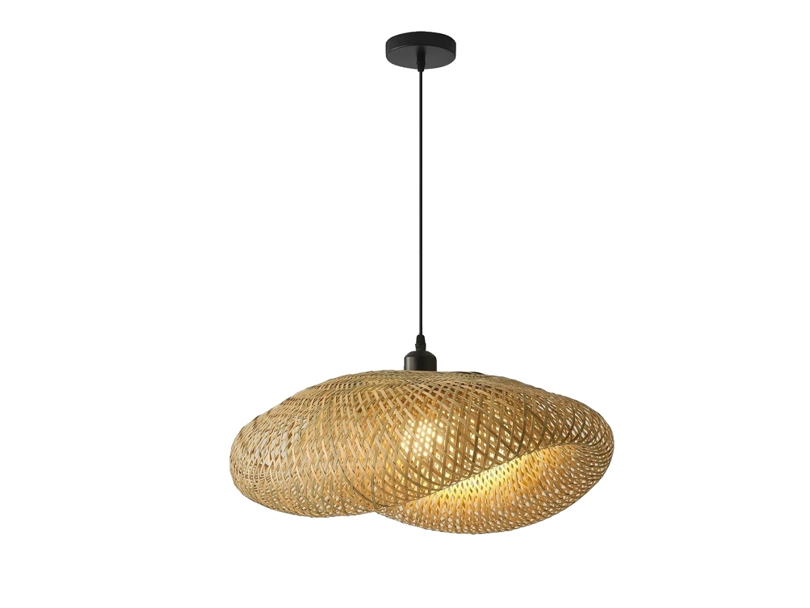 Luminária Pendente, Design Em Bambu, Altura Ajustável, 60cm, Sem Lâmpada