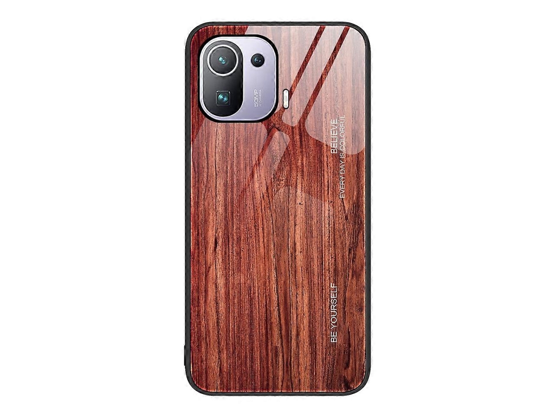 Capa Protetora De Vidro Com Textura De Madeira Para Xiaomi Mi 11 Pro