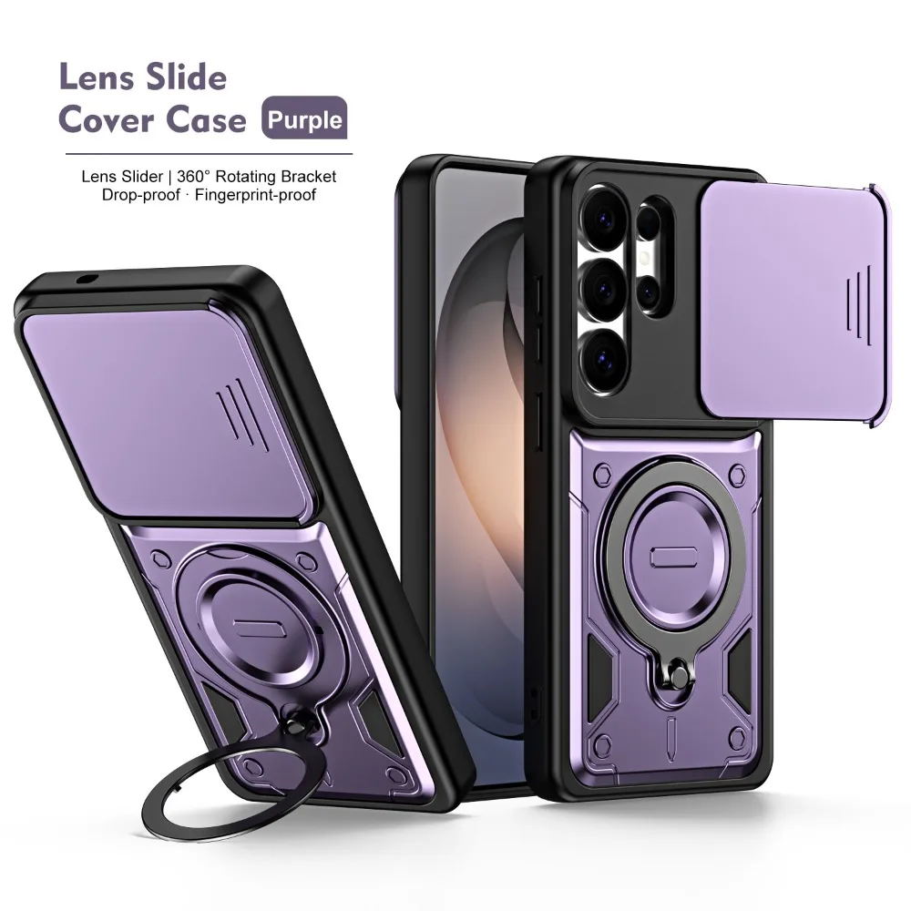 Capa Para Celular (roxa, Galaxy A17 5g), Suporte Magnético Com Anel Deslizante Para Proteção Da Lente Da Câmera.
