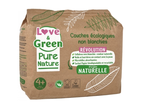 Fralda Ecológica Pure Nature 35 Tamanho 4 Maxi 9 a 20 kg LOVE & GREEN