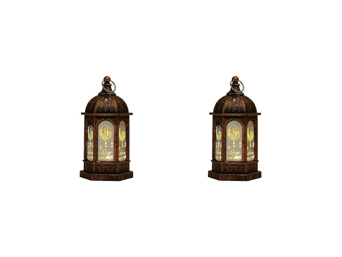 Pacote De 2 Lanternas Led Para Eid E Ramadã, Decoração De Bronze E Ouro, Luz Noturna Para Casa E Festas