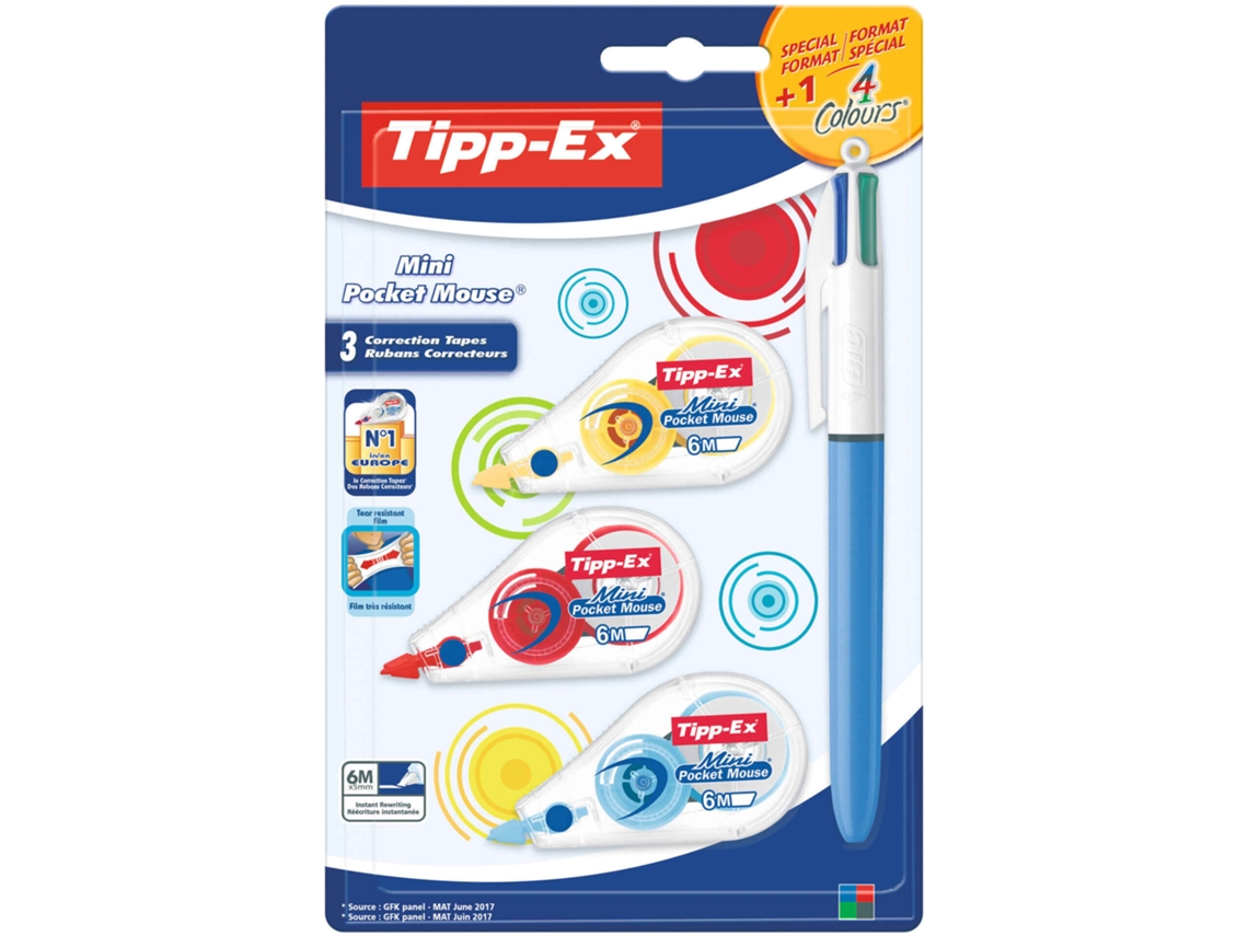 Fita Corretora 5mm X 6m E Esferográfica 4 Cores Tipp-ex