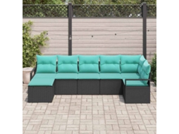 Vidaxl Conjunto De Sofás Com Almofada 7 Pcs Preto Vime Pe