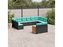 Vidaxl Conjunto De Sofá De Jardim Com 12 Peças E Almofadas Em Rattan Sintético Preto