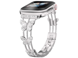 Bracelete para Apple Watch 46/49/45/44mm Metal com Diamante em Formato de Borboleta Prateada XIAOMOYU
