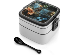 Marmita Bento De Camada Dupla Com Libélula Voando No Lago Para Adultos Colher E Alça, Marmitas Bento À Prova De