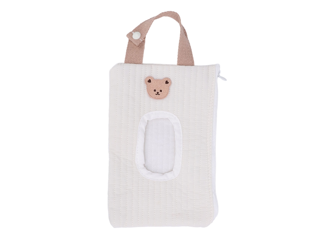 Mali bolsa de Lenços para Bebê com Zíper e Alça Bordada Urso Branco Portátil