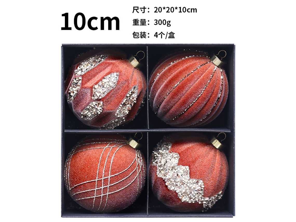 Conjunto De Bolas De Natal Flocadas Com Strass De 10 Cm/4 Polegadas Para Árvore De Natal
