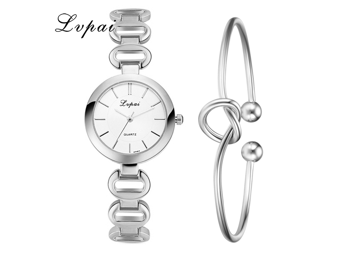 Relógio de Pulsera Feminino de Quartzo Elegante Casual com Strass Prata Branco