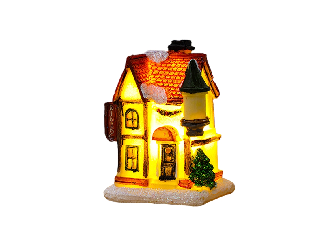 Decoração de Resina Pequena Casa Natal com Luz e Neve LAXISCREED