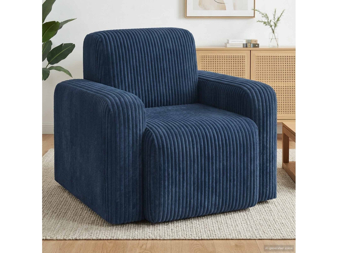 Vidaxl Poltrona Azul Marinho Cordão