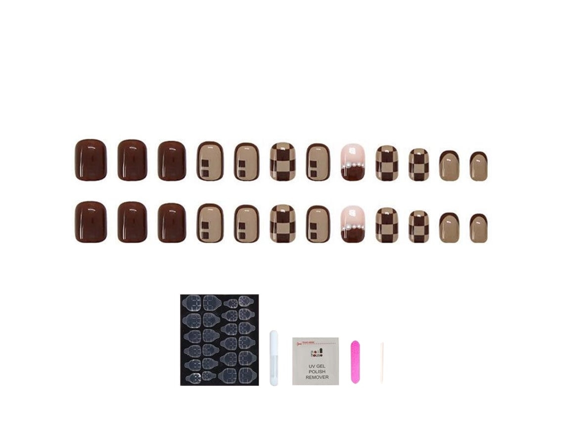 Tips Para Unhas Em Estilo Xadrez Modelo Z037 Em Tons De Chocolate E Leite*