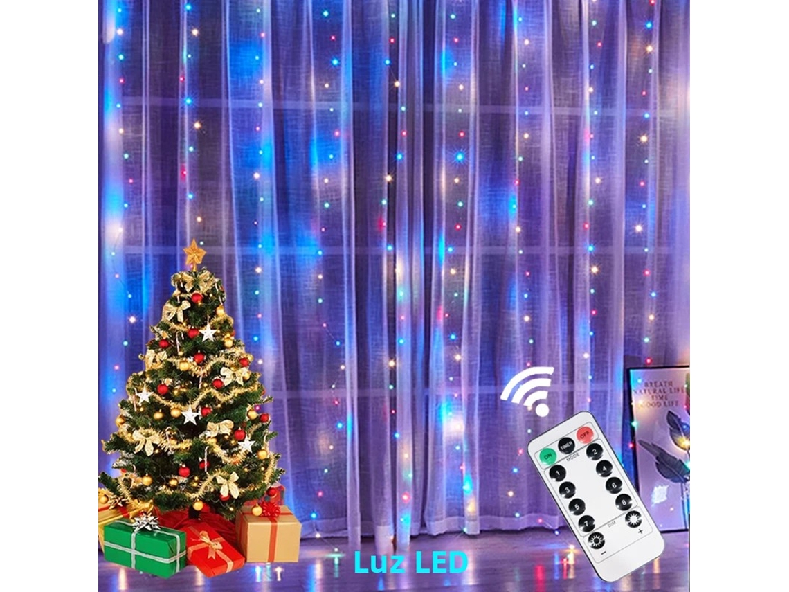 Cortina de Luz Led com Plugue Usb e Controle Remoto, 8 Modos de Iluminação. MDUG (6x1m)