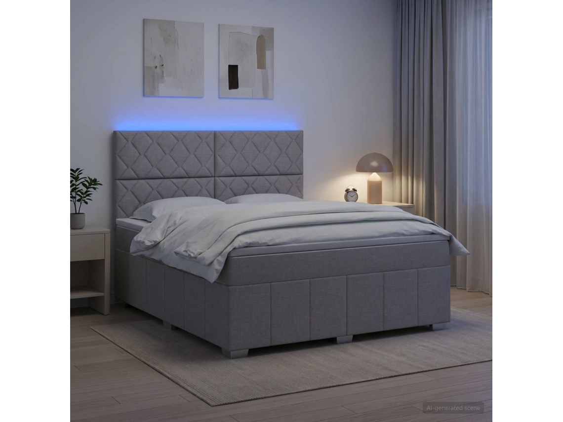 Vidaxl Cama Box Com Led E Colchão Cinzento-claro 160 X 200 Cm Tecido