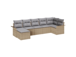 Conjunto 7 Sofá De Jardim Vidaxl Bege Vime Pe (297,5 X 132,5 X 69 Cm)