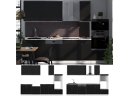 Cozinha Fame-line, 300cm Com Armário Alto, Sem Pt, Preto Listrado/branco, Vicco 51087