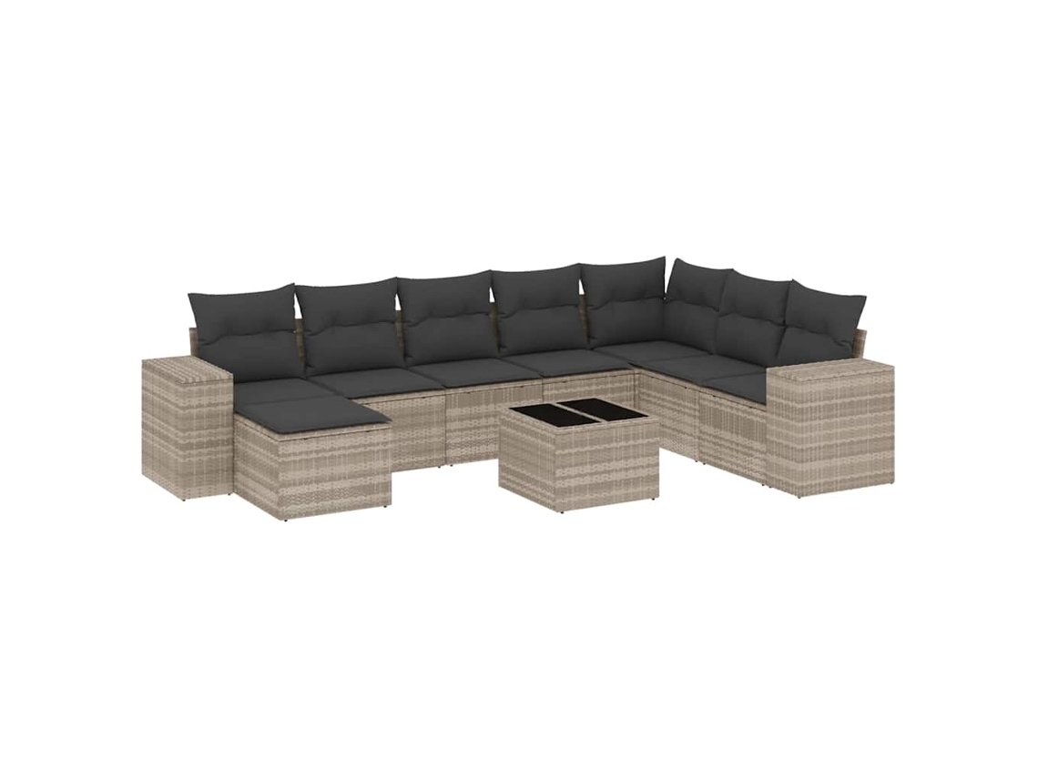 Conjunto de 9 Sofás Jardim com Almofadões Vime Pe Cinzento Claro MAISON EXCLUSIVE (90x200 cm)