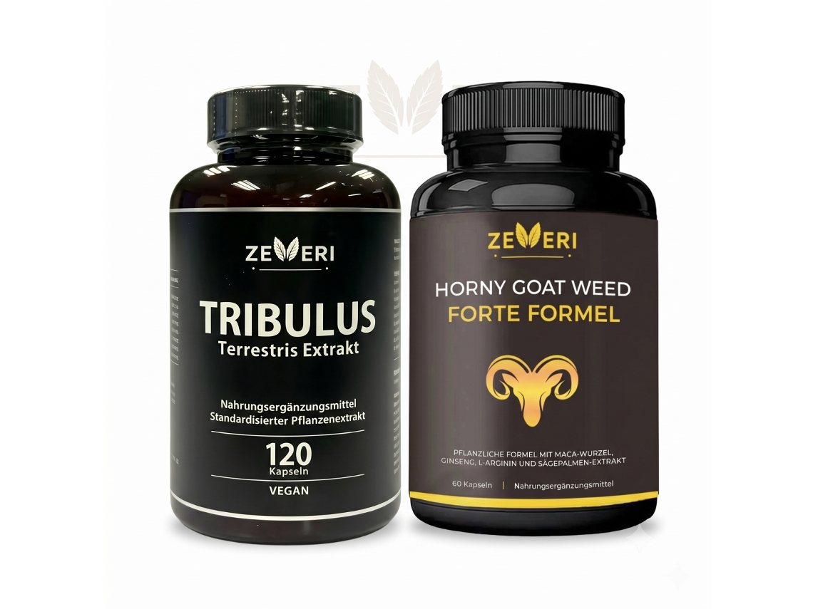 Suplemento Masculino Kit 2 Unidades Horny Goat Weed Tribulus com Ginseng Maca Vegano, Fácil de Engolir ZEVERI