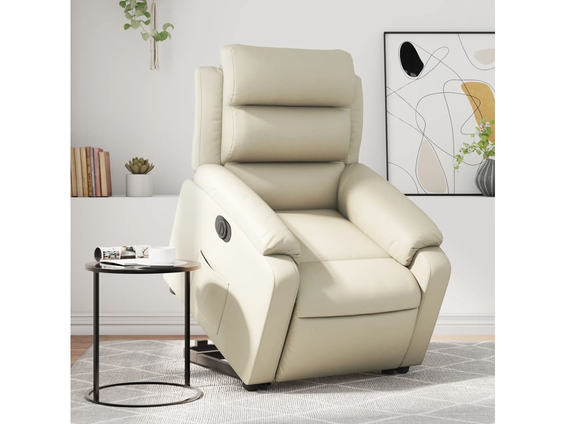 Vidaxl Poltrona Reclinável Elevatória Elétrica Couro Artificial Creme