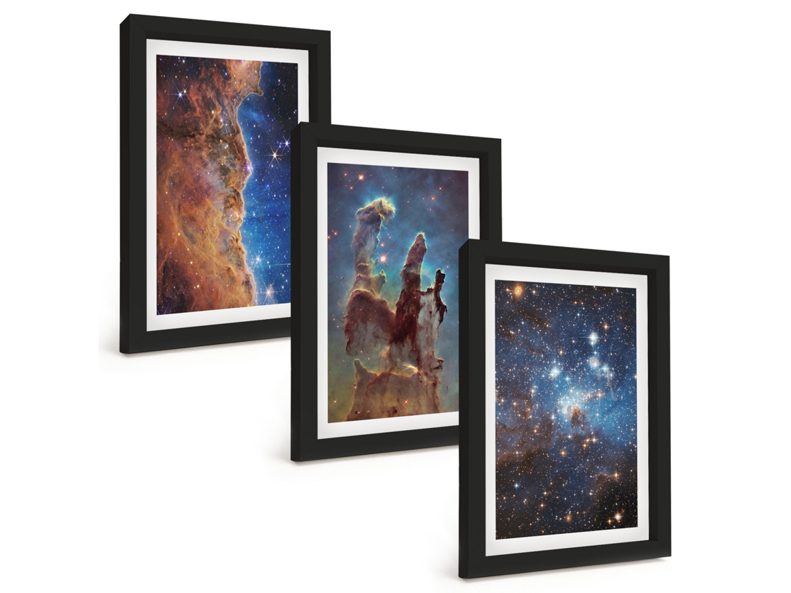 Composição De Quadros Paisagens Espaciais, Galáxias Espelharte (3 Peças 20x30 Cm)