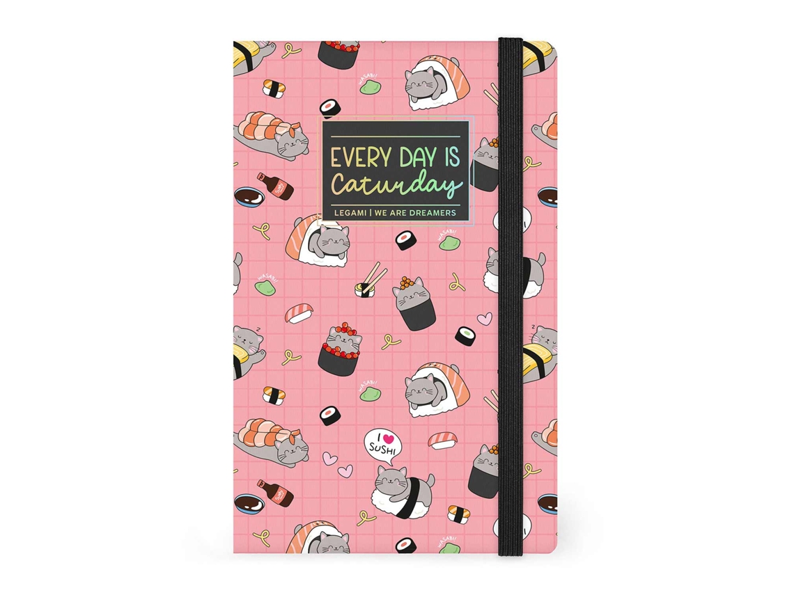 Caderno A5 LEGAMI Sushi Cat ''every Day Is Caturday'' Pautado 164fl 120g com Elastico