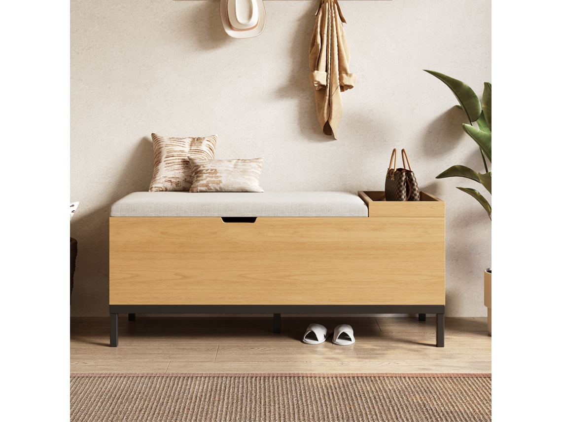 Banco Para Sapatos, Baú Com Assento, Armário Dobrável E Banco Para Os Pés. Cor: Natural. Dimensões: 115 × 49,5 × 40 Cm.