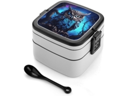Lancheira Bento De 1 Litro Com Dupla Camada À Prova Vazamentos E Colher, Estampa De Coruja Azul, Com Alça, Ideal Para
