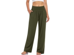2026 pantalones Deportivos Mujer de Algodón Sueltos de Cadera Alta Con Bolsillos para Yoga Y Pijama S Verde Ejército