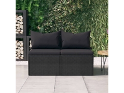 Vidaxl Sofás De Centro P/ Jardim C/ Almofadões 2 Pcs Vime Pe Preto