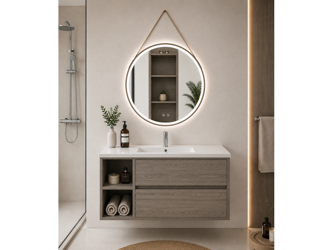 Móvel De Casa De Banho Com Lavatório Origenbath Zeus Sem Espelho 100x45 Cm Esquerda Carvalho Smoky
