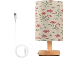 Abajur De Cabeceira Floral Vermelho Para Quarto, Com Portas De Carregamento Usb C, Luminária De Mesa Cabeceira