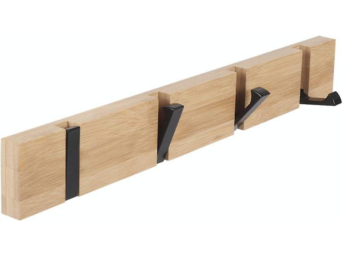 Rebe rack de Parede com 4 Ganchos Retráteis, para Casacos, Cachecóis, Bolsas e Mais, Natural