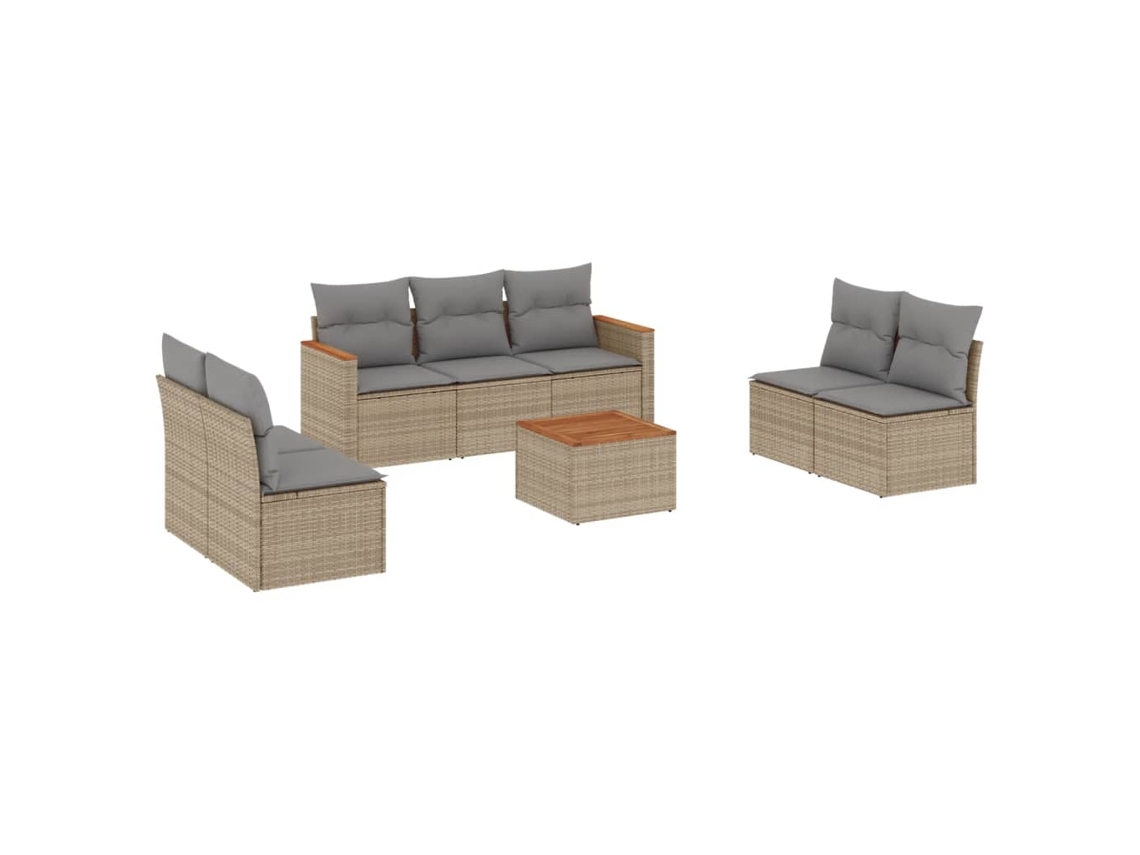 Conjunto de 8 Sofás para Jardim com Almofadões Vime Pe Bege MAISON EXCLUSIVE (8 pcs)