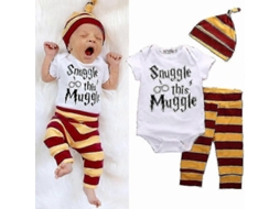 Conjunto Harry Potter Bebê 3 Peças: Body, Calça Pull-on E Boné Coordenado — 60cm