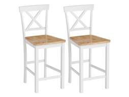 2er set Bancos de Bar com Encosto e Apoio para os Pés,madeira de Seringueira,para Cozinha,sala de Jantar,bar,carvalho+branco BTFORUS