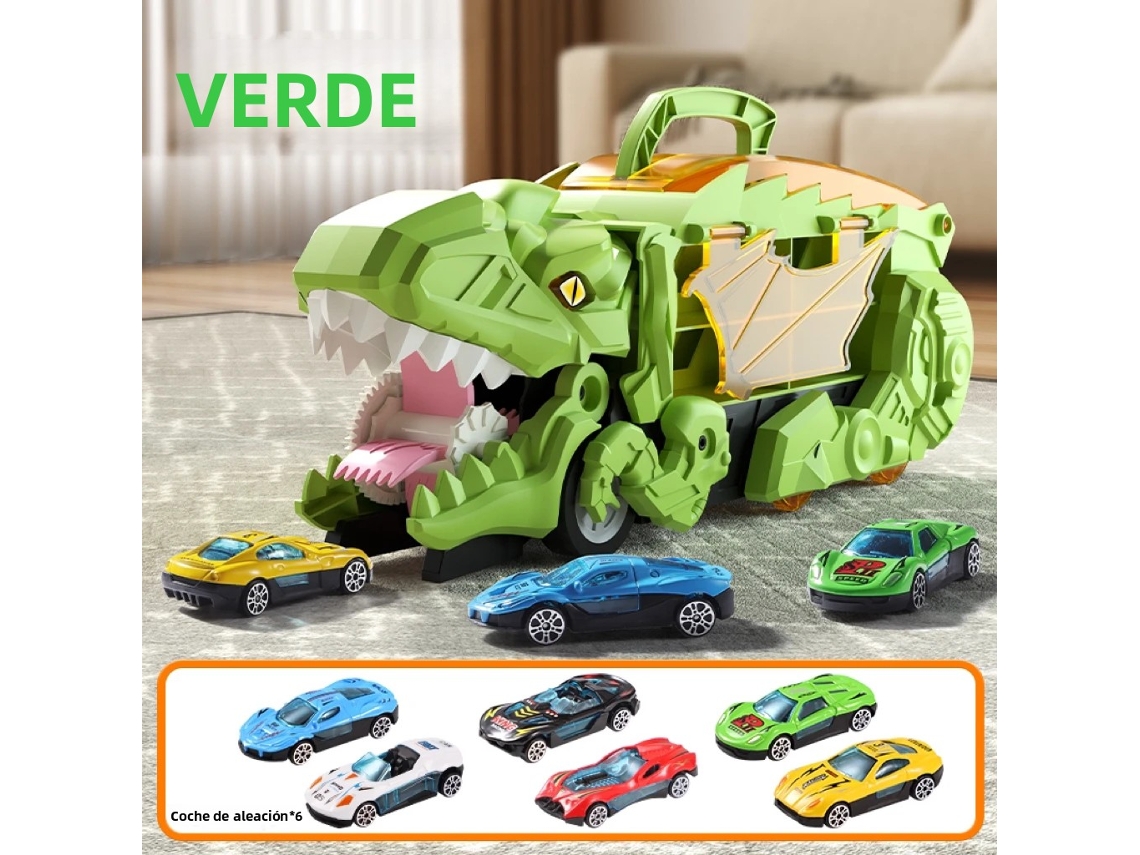 (6 Carrinhos Verdes) Brinquedo De Carro Gigante Devorador De Dinossauros Tiranossauro Rex, Catapulta De Alumínio, Carro De Transporte Inercial