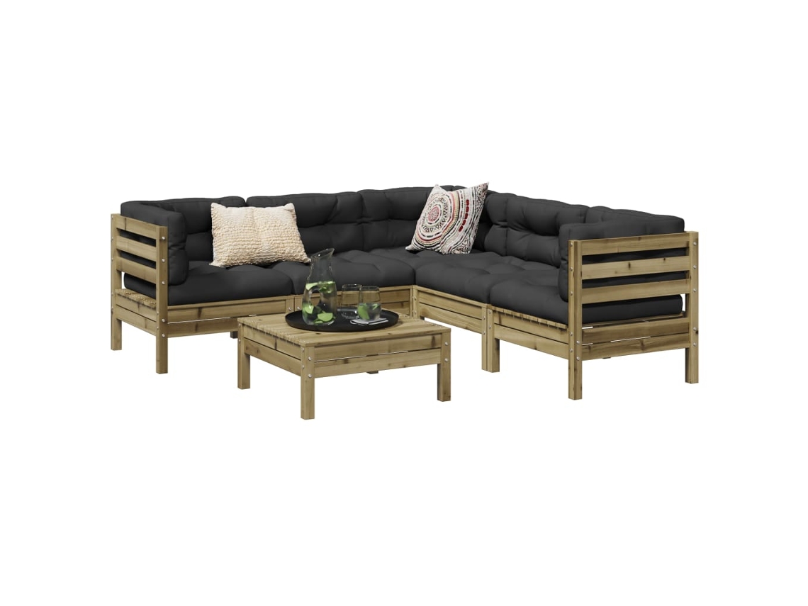 Vidaxl 6 Pcs Conjunto Sofás De Jardim C/ Almofadões Pinho Impregnado